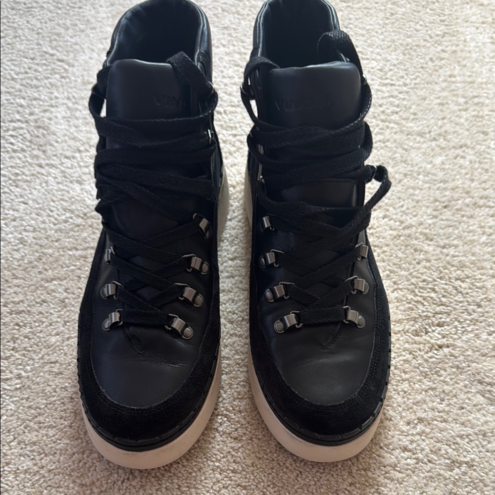 Vince Black Lace Up Boots with Suede Texture